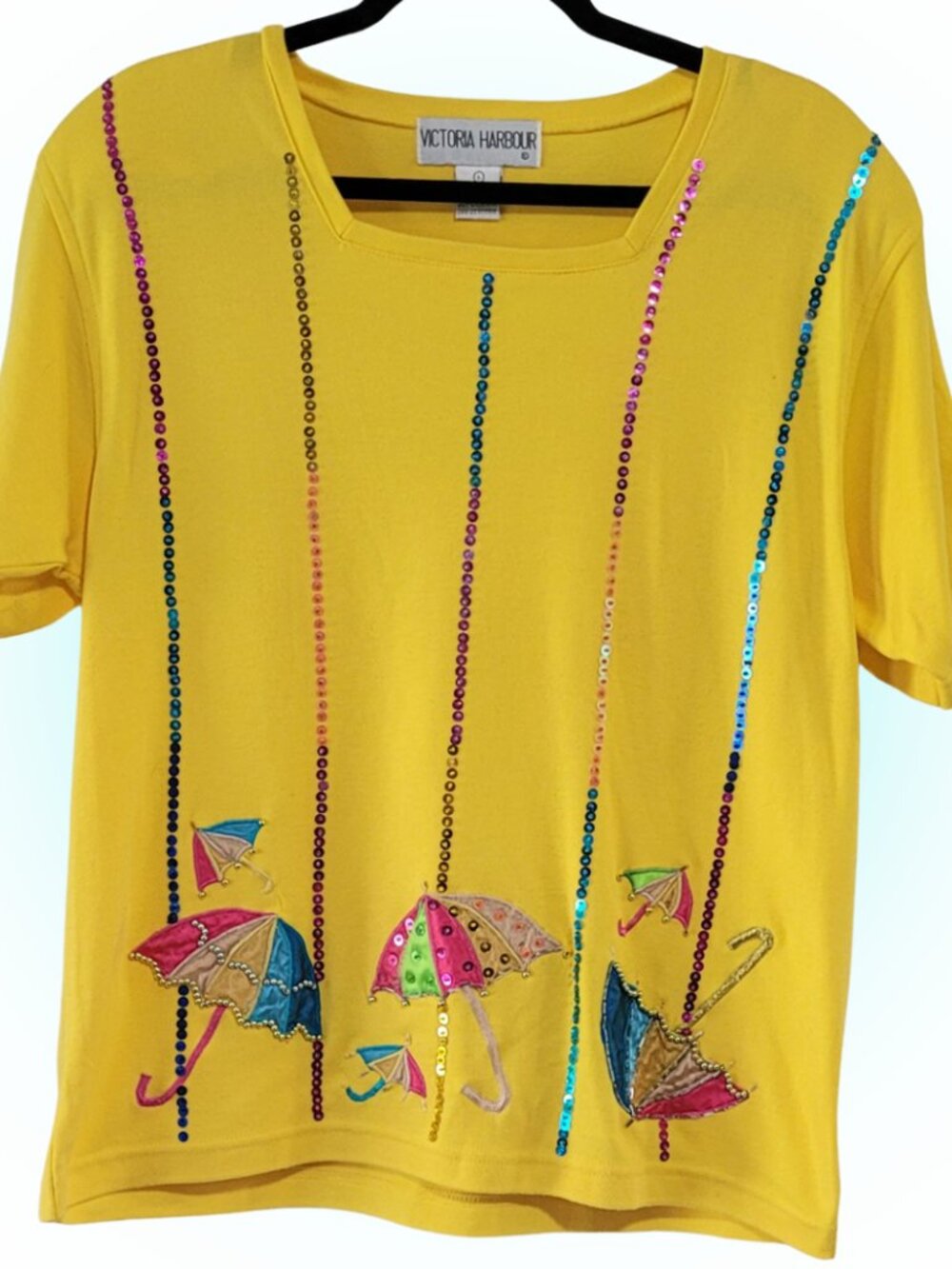 SINGING IN THE RAIN Y2K SUPER MCBLING EMBELLISHED T-SHIRT L